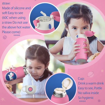 FEIJIAN Kinder Drinkfles met Rietje RVS - 600ml Lekvrij Isolerend BPA-vrij