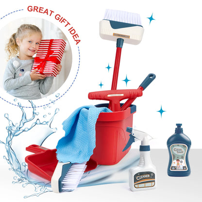 Kinder Schoonmaakset met Bezem, Stoffer en Emmer - 12-delig