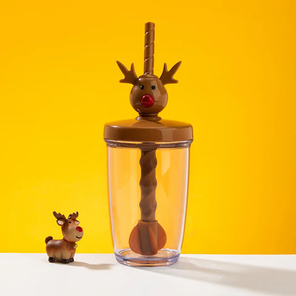 Joie Mixbeker met Rietje – Plastic Beker met Dieren Cartoon voor Kinderen