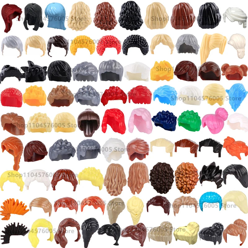 MOC Bouwblokjes Set: Haar, Hoeden en Accessoires voor Figuren