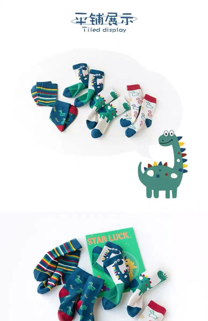5 Paar Unisex Kindersokken met Dinosaurus-design