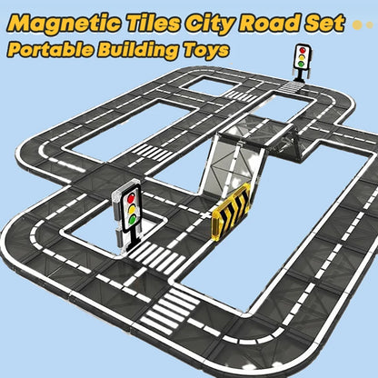 Magnetische Tegels Bouwset met Wegdelen en Auto's (5.5cm)
