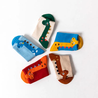 5 Paar Kindersokken met Dinosauruspatroon voor Jongens en Meisjes