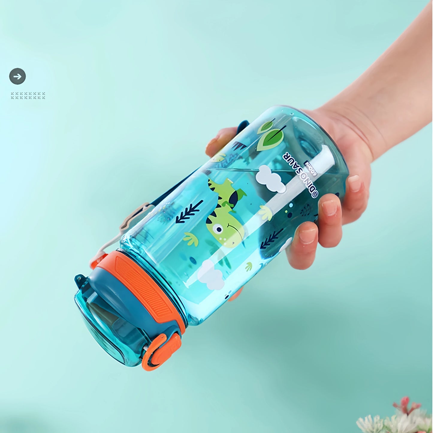 Dinosaurus Drinkfles 600ml met Siliconen Rietje en Draagkoord