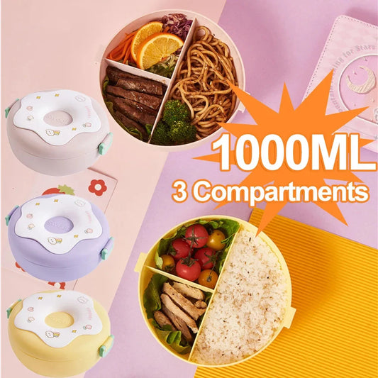 Donut Lunchbox Kind met 3 Vakken en Bestek