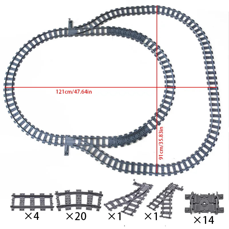 Compatibel LEGO Treinrails Bouwblokken Set met Kruising en Flexibele Sporen