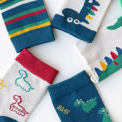 5 Paar Unisex Kindersokken met Dinosaurus-design