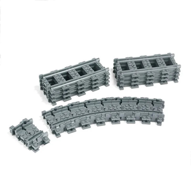 Bouwset Treinrails Onderdelen - Recht, Gebogen, Wissels, Kruisingen (Compatibel met Lego)