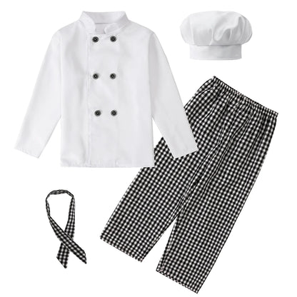 Kinder Chef Kostuum Set - Uniform met Broek, Bovenstuk en Muts