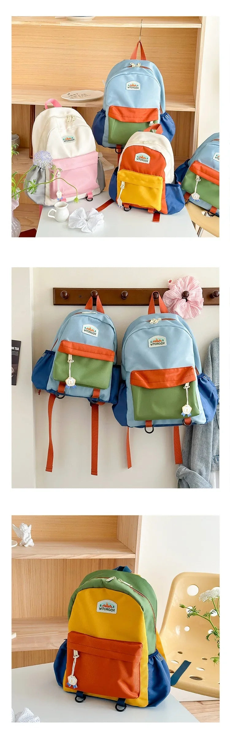 Lichtgewicht Kleurenblok Schoolrugzak - Waterproof & Comfortabel voor Kinderen