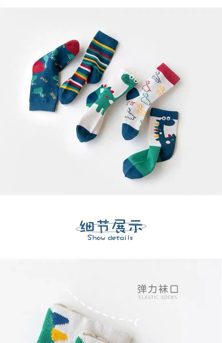 5 Paar Unisex Kindersokken met Dinosaurus-design