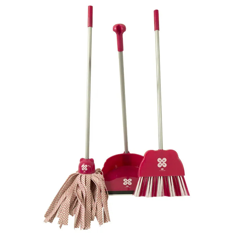 Mini speelgoed schoonmaakset met bezem, dweil en stoffer