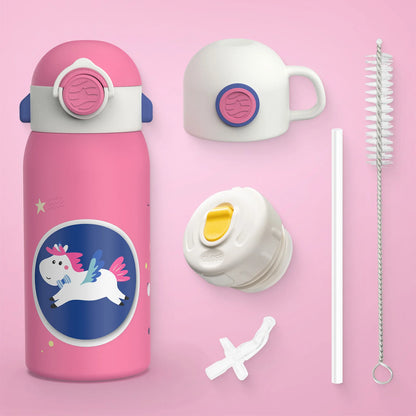 FEIJIAN Kinder Drinkfles met Rietje RVS - 600ml Lekvrij Isolerend BPA-vrij