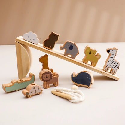 Houten Dieren Rijg- en Stapelspel | Educatief Balansspeelgoed voor Kinderen