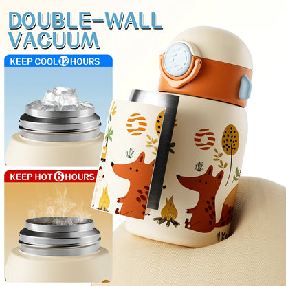 RVS Thermosfles Kind 400ml met Cartoonpatroon en Zakje