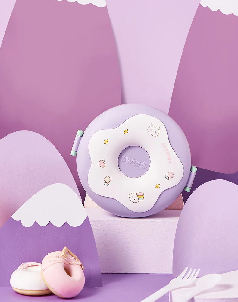 Donut Lunchbox Kind met 3 Vakken en Bestek