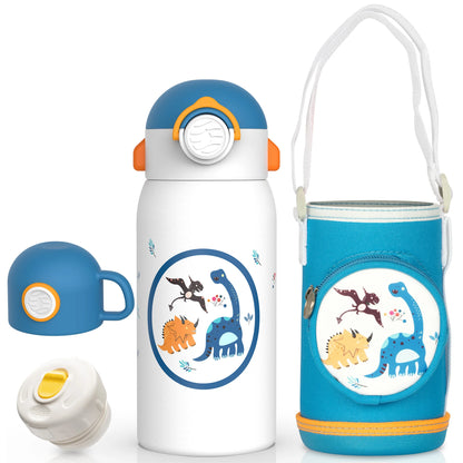 FEIJIAN Kinder Drinkfles met Rietje RVS - 600ml Lekvrij Isolerend BPA-vrij
