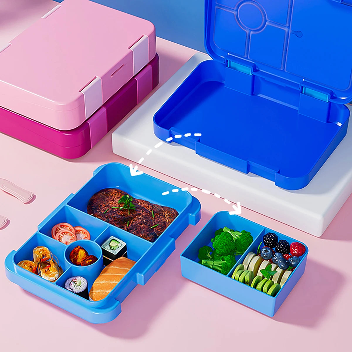 Lekdichte Lunchbox met Vakken - Magnetronbestendig met Kerstprint