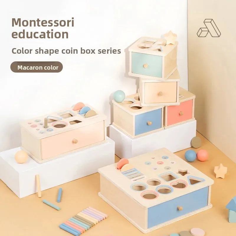 Houten Montessori Sorteerbox voor Kleuren en Vormen met Lade