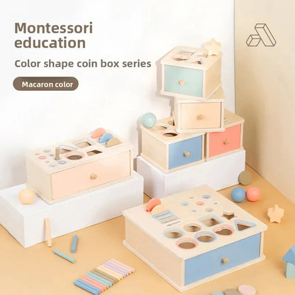 Houten Montessori Sorteerbox voor Kleuren en Vormen met Lade