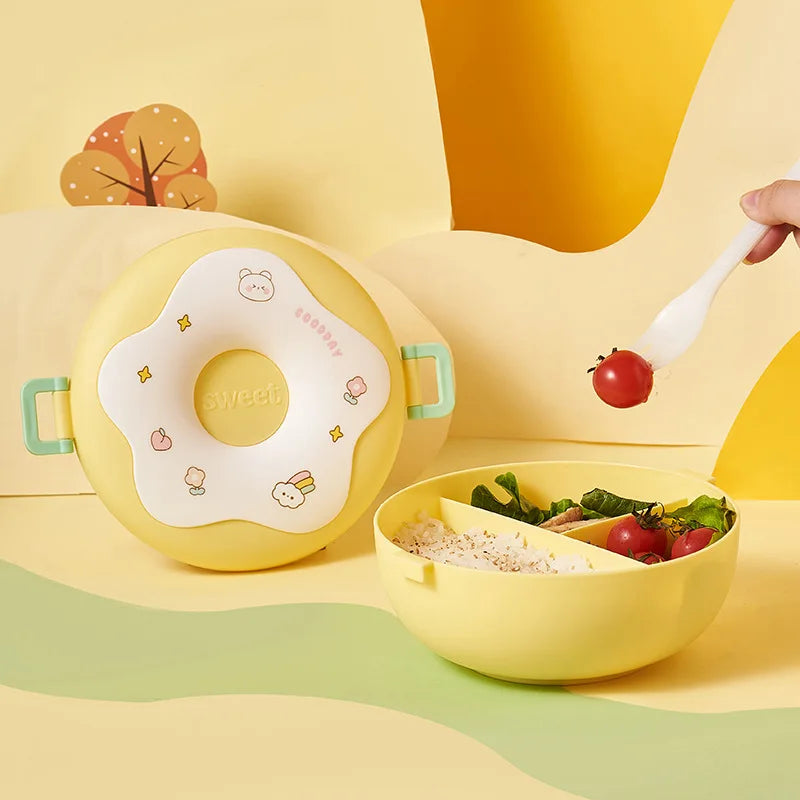 Donut Lunchbox Kind met 3 Vakken en Bestek