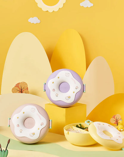 Donut Lunchbox Kind met 3 Vakken en Bestek