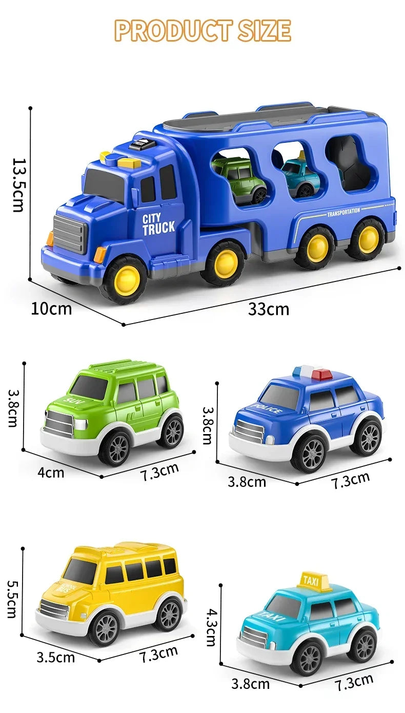 Transportvrachtwagen Speelset 5-in-1 met 4 Bouwvoertuigen