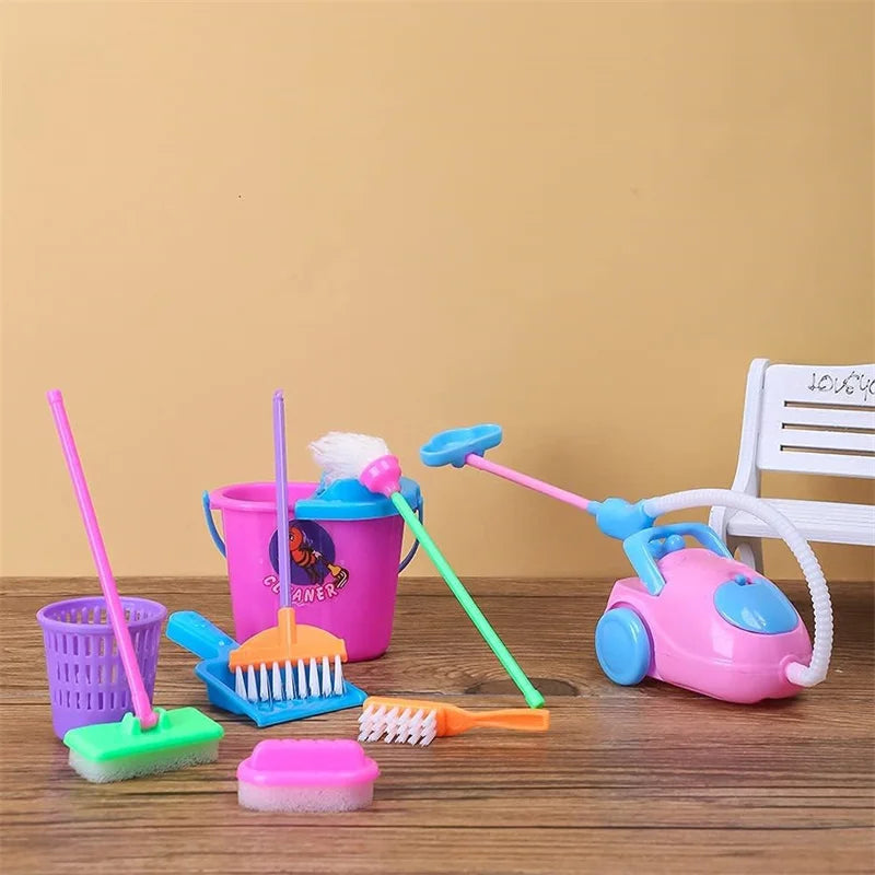 9-delige Mini Schoonmaakset voor Poppenhuis – Bezems, Mop en Emmer