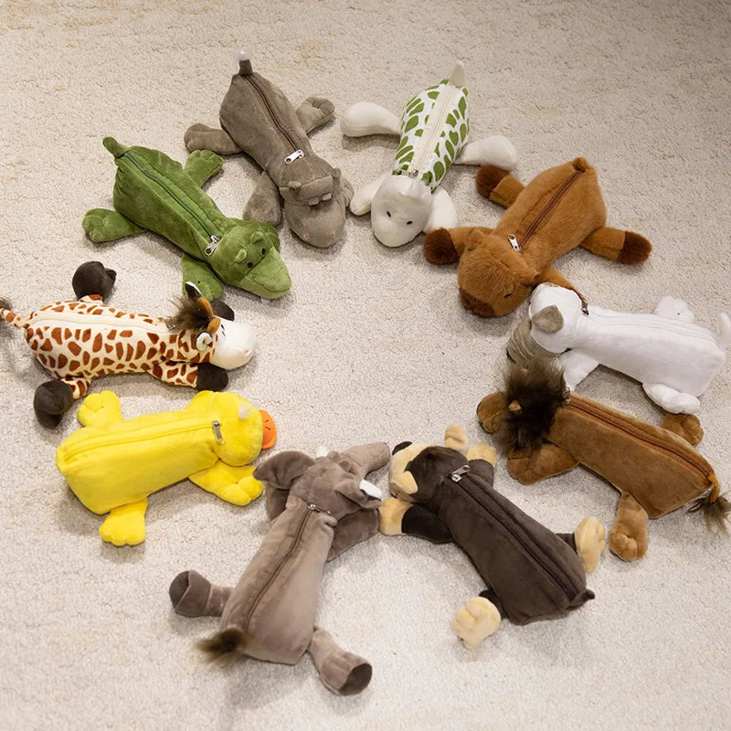 Grote Pluche Pennenzak met Dieren voor Schoolspullen