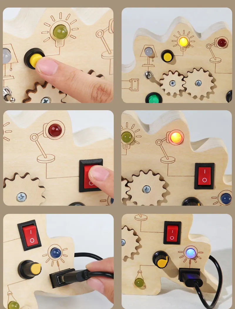 Houten Speelbord met LED Lichtschakelaars voor Kinderen 3-6 Jaar