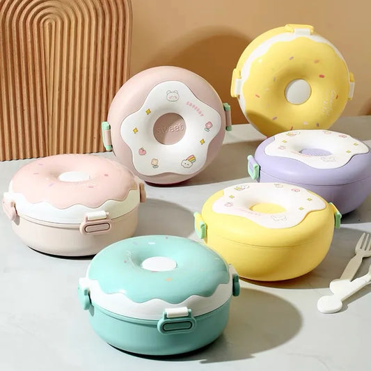 Donut Lunchbox Kind met 3 Vakken en Bestek