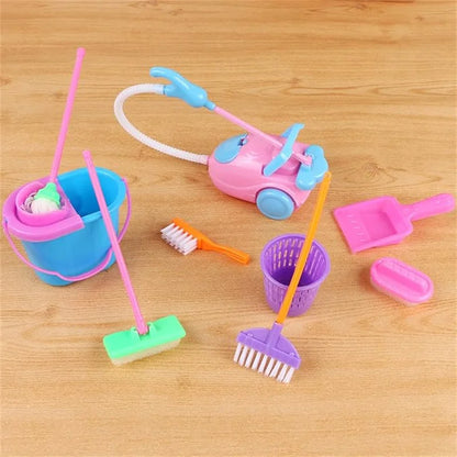 9-delige Mini Schoonmaakset voor Poppenhuis – Bezems, Mop en Emmer