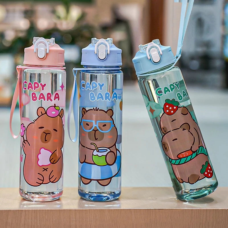 Draagbare Capybara Drinkfles met Rietje 800ml - Lekvrij voor Kinderen