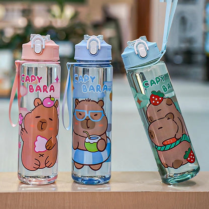 Draagbare Capybara Drinkfles met Rietje 800ml - Lekvrij voor Kinderen