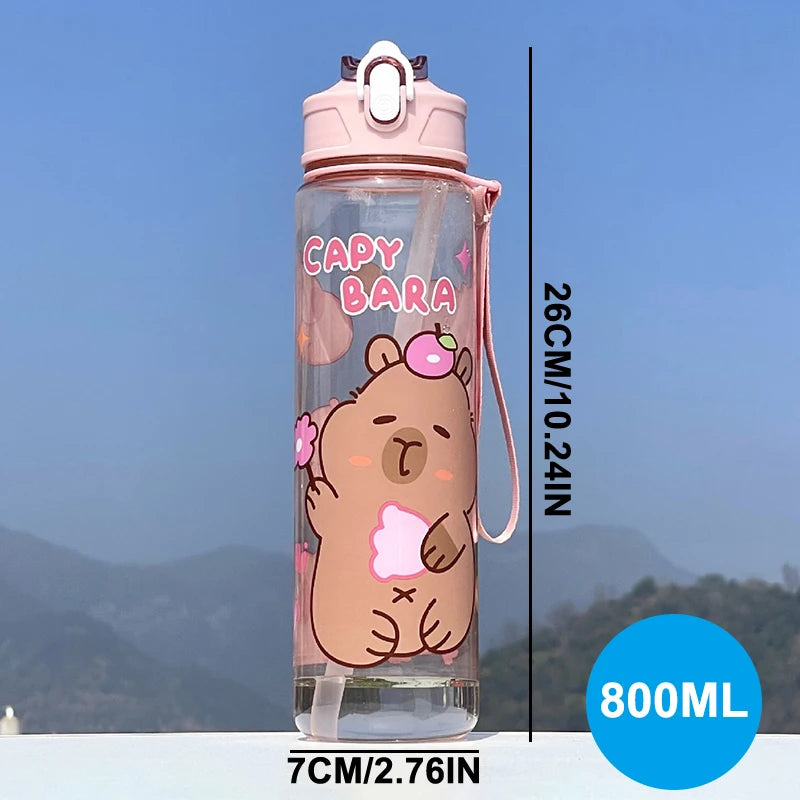 Draagbare Capybara Drinkfles met Rietje 800ml - Lekvrij voor Kinderen