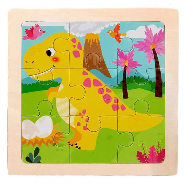 Houten 3D Puzzel met 9 Stukjes – Dieren & Vervoer