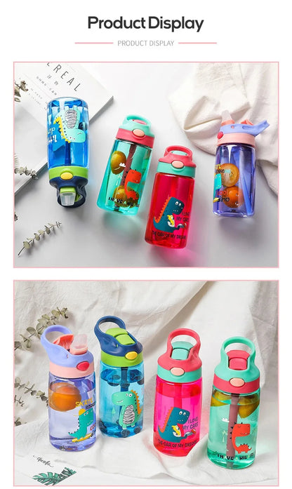 Kinder Drinkfles met Tuitbeker en Rietje – Lekvrij Dino – 480 ml