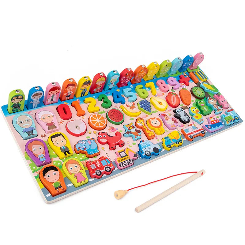 Houten Montessori Bord | Cijfers, Vormen, Tellen & Magnetisch Vissen