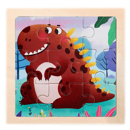 Houten 3D Puzzel met 9 Stukjes – Dieren & Vervoer