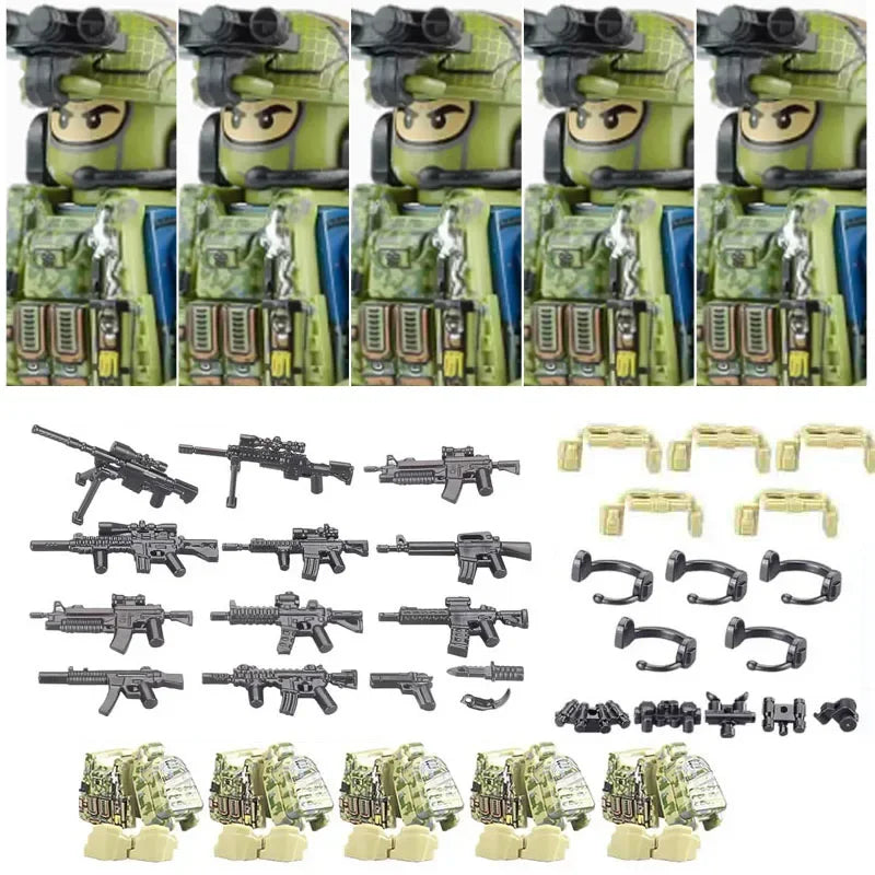 Bouwblokjes Figuren Commando Speciale Eenheid Leger met Wapens en Accessoires