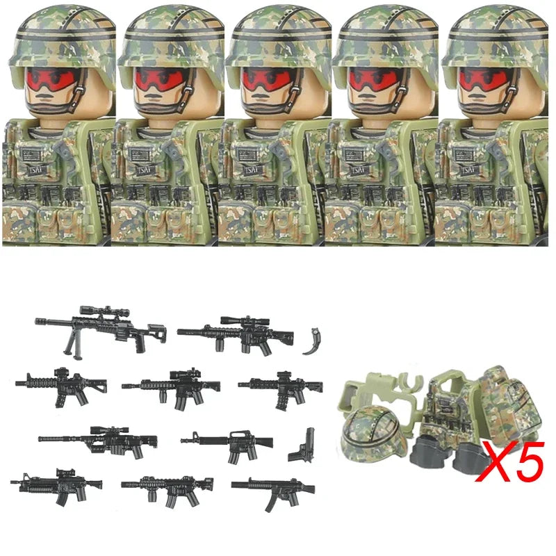 Bouwblokjes Figuren Commando Speciale Eenheid Leger met Wapens en Accessoires