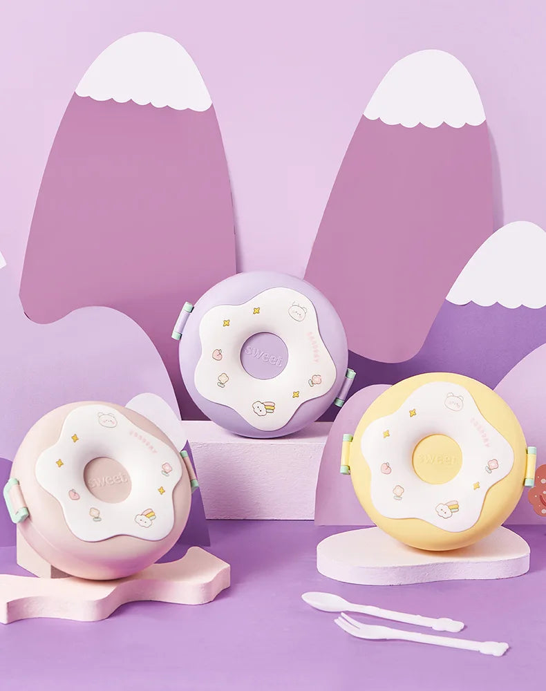 Donut Lunchbox Kind met 3 Vakken en Bestek