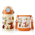 RVS Thermosfles Kind 400ml met Cartoonpatroon en Zakje