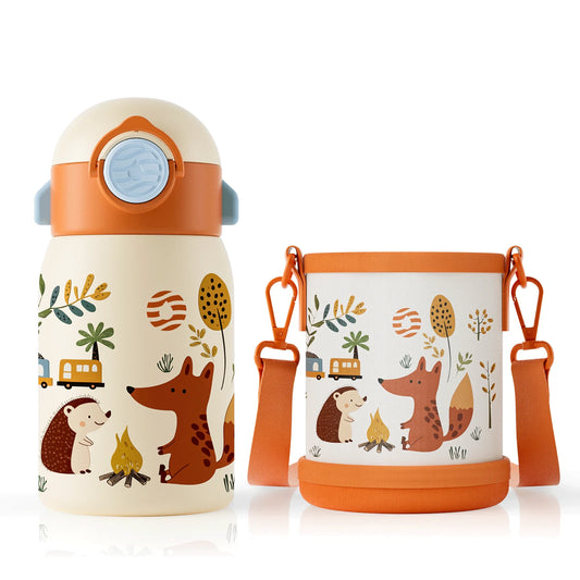 RVS Thermosfles Kind 400ml met Cartoonpatroon en Zakje