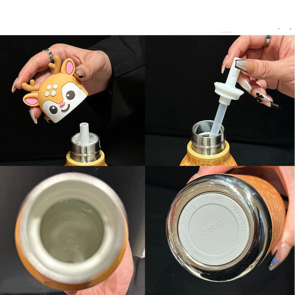 RVS Dieren Thermosfles met Rietje 480ml