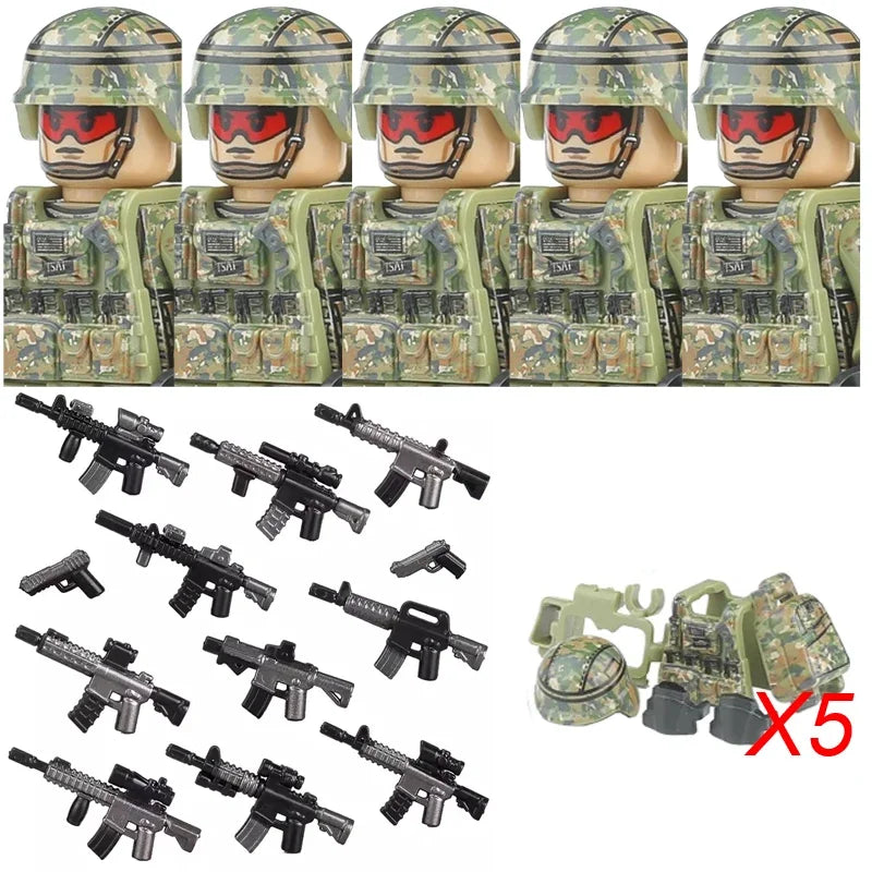 Bouwblokjes Figuren Commando Speciale Eenheid Leger met Wapens en Accessoires