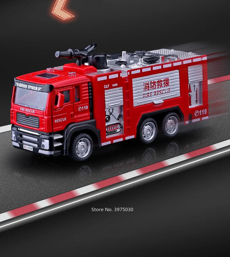 Schaalmodel Brandweerauto met Geluid, Licht en Terugtrekfunctie