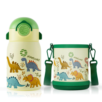 RVS Thermosfles Kind 400ml met Cartoonpatroon en Zakje
