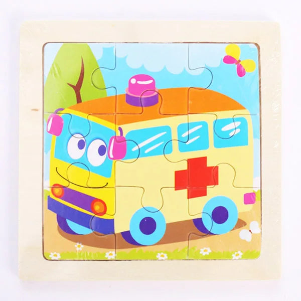Houten 3D Puzzel met 9 Stukjes – Dieren & Vervoer