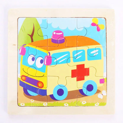 Houten 3D Puzzel met 9 Stukjes – Dieren & Vervoer